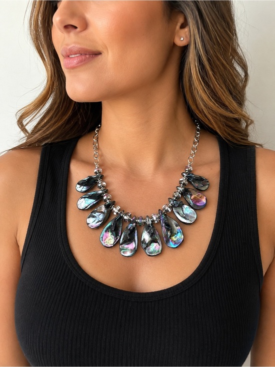 Handmade Jewelry - Abalone Teardrop beads and Chez Crystals Necklace